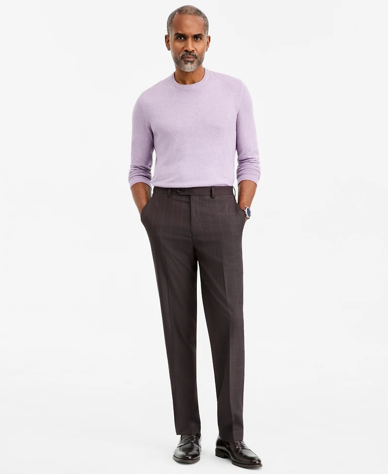 Tallia Men's Classic-Fit Brown & Blue Check Suit Separate Pants