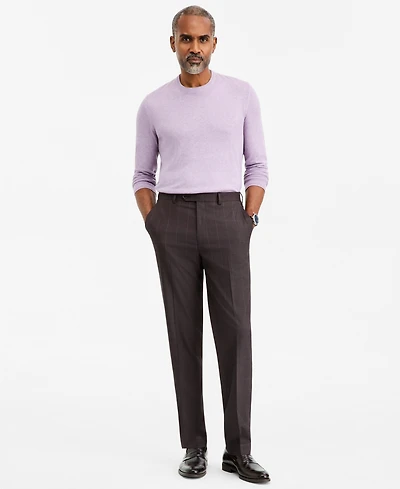 Tallia Men's Classic-Fit Brown & Blue Check Suit Separate Pants