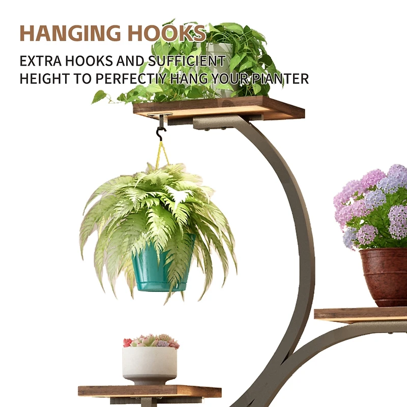 62" Tall Metal Plant Flower Holder Stand with Lights 8 Tiered Plant Shelf