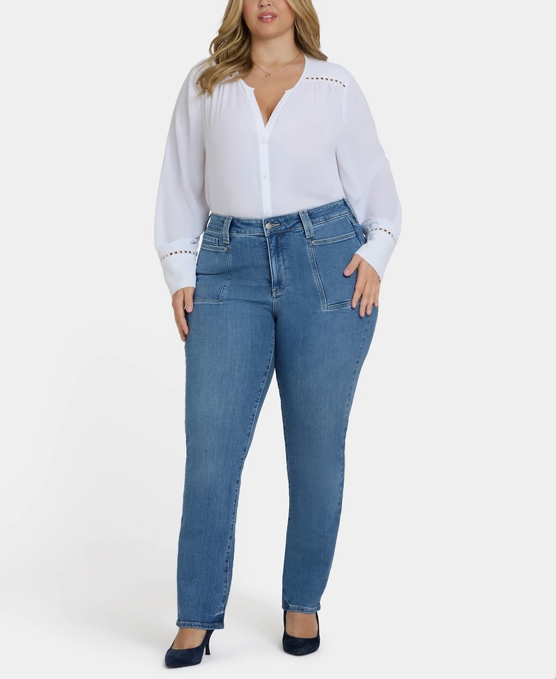Nydj Plus Marilyn Straight Jeans with Front Patch Pockets
