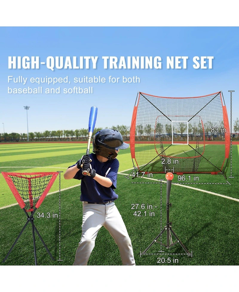 Mecale 7 x 7 Ft Baseball Softball Practice Net with Bow Frame, Tee and Ball Collector