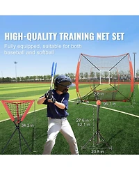Mecale 7 x 7 Ft Baseball Softball Practice Net with Bow Frame, Tee and Ball Collector