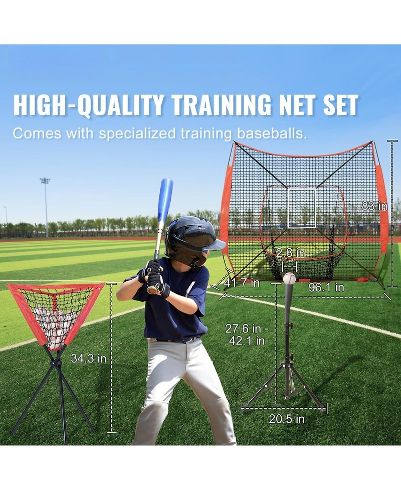 Mecale 7 x 7 Ft Baseball Softball Practice Net with Bow Frame, Tee, 12 Balls and Ball Collector