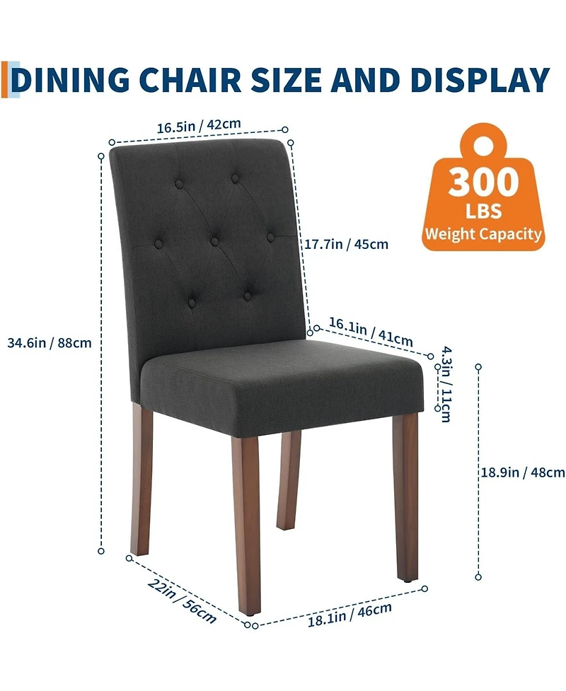 gaomon Parsons Button Tufted Dining Chairs Set Upholstered Fabric Chairs with Wood Legs