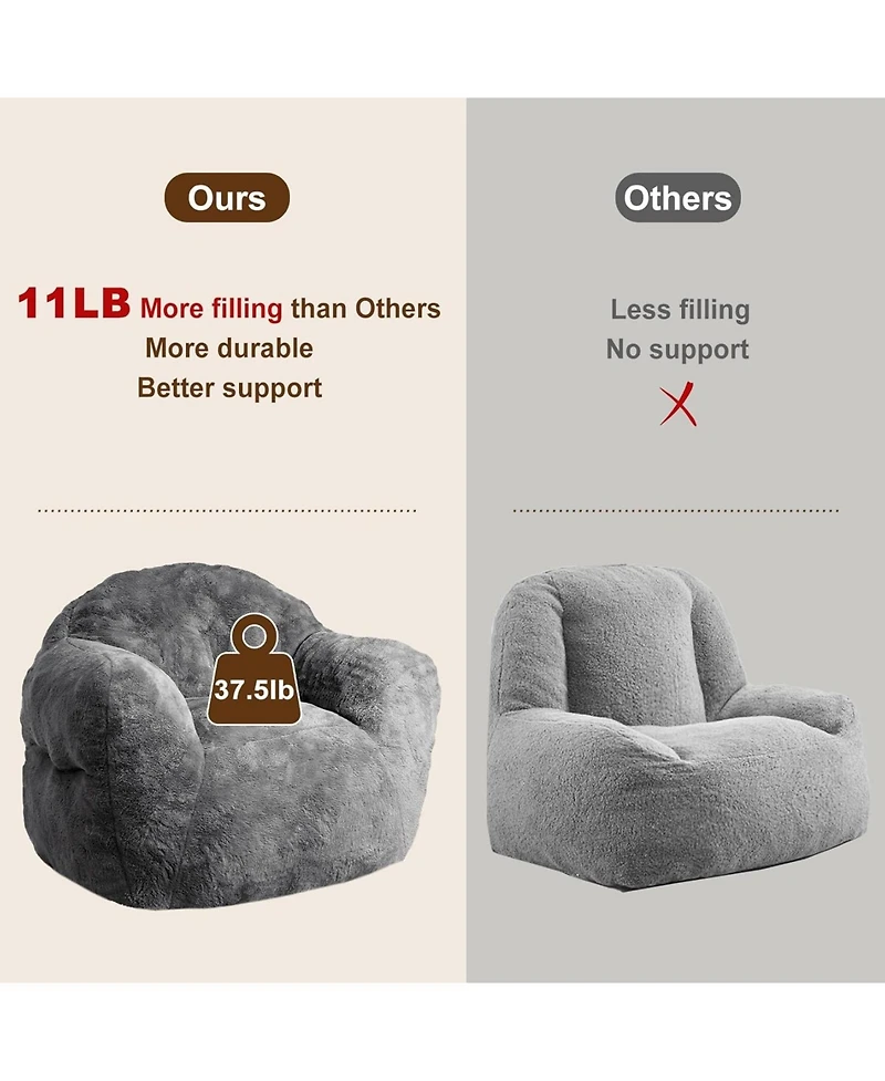 gaomon 39" Bean Bag Chair with Armrests, High-Density Foam Floor Sofa for Adults & Kids, Comfy Living Room Seat