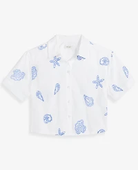 On 34th Women's Cotton Two-Tone Embroidered Eyelet Short-Sleeve Shirt, Macy's Exclusive