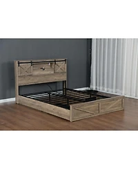 Flynama Farmhouse Bed Frame With Led Lights Charging Station 2 Storage Drawers