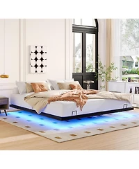 flynama Floating Metal Bed Frame With Led Lights Stable Noise Free No Box Spring