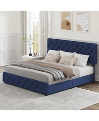 gaomon Queen Bed Frame with Adjustable Headboard & 4 Xl Drawers, Linen Upholstered, Wood Slats, 1000lb Capacity, No Box Spring