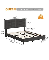 gaomon Queen Bed Frame with Adjustable Headboard, Linen Upholstered, Wood Slats, Noise Free, No Box Spring, Easy Assembly