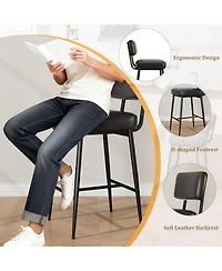 gaomon Bar Stools Set of 2,26" Faux Leather Counter Height Bar Stool with Back,Metal Legs,Modern Upholstered Barstool Chairs