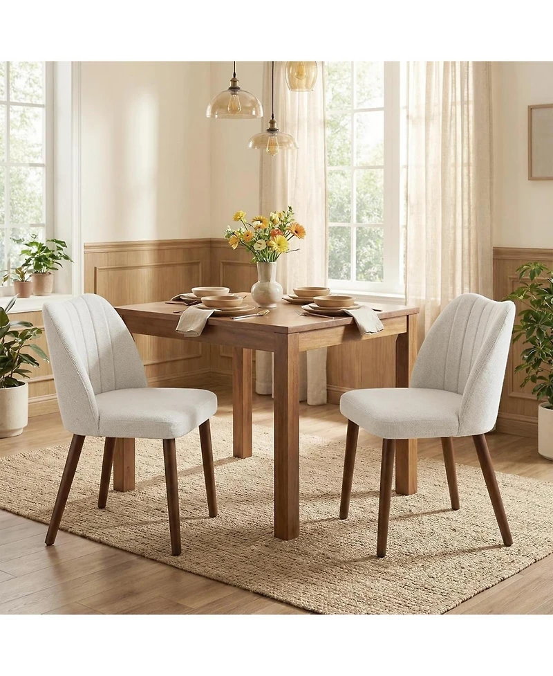 gaomon Wooden Dining Chairs Set of 6,Upholstered Dining Chairs Modern Fabric Kitchen Chairs with Back for Kitchen,White
