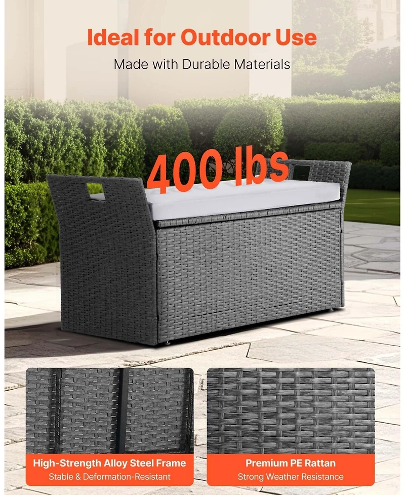 Gouun Pe Rattan Outdoor Storage Bench for Two with Cushion
