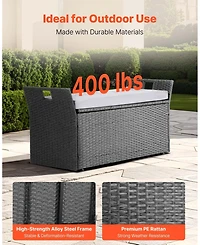 Gouun Pe Rattan Outdoor Storage Bench for Two with Cushion
