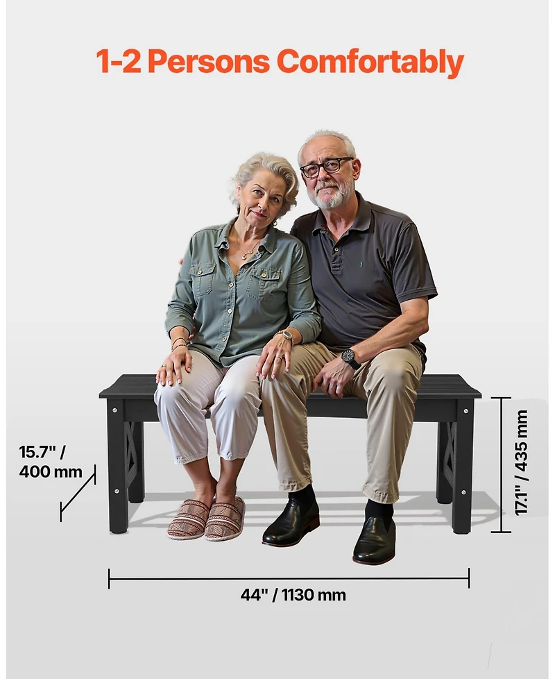 Gouun 44.5-Inch Weatherproof Plastic Outdoor Bench with Adjustable Feet