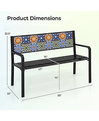 Gymax Patio Metal Bench Classic Slatted Loveseat for 2-3 People w/ Curved Seat