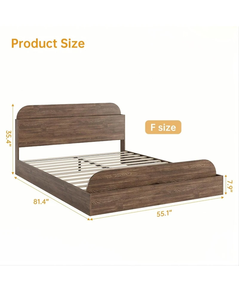 gaomon Full Size Bed Frame with Wooden Storage Headboard, Low Platform Design, Sturdy Wooden Slats, No Box Spring Needed for Bedroom, Space-Saving