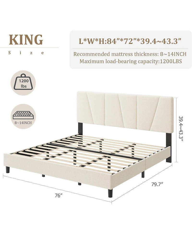 gaomon King Size Mdf + Iron Geometric Pattern Soft Bed, Stylish and Modern Design, Upholstered Mattress, No Box Spring Required for Bedroom