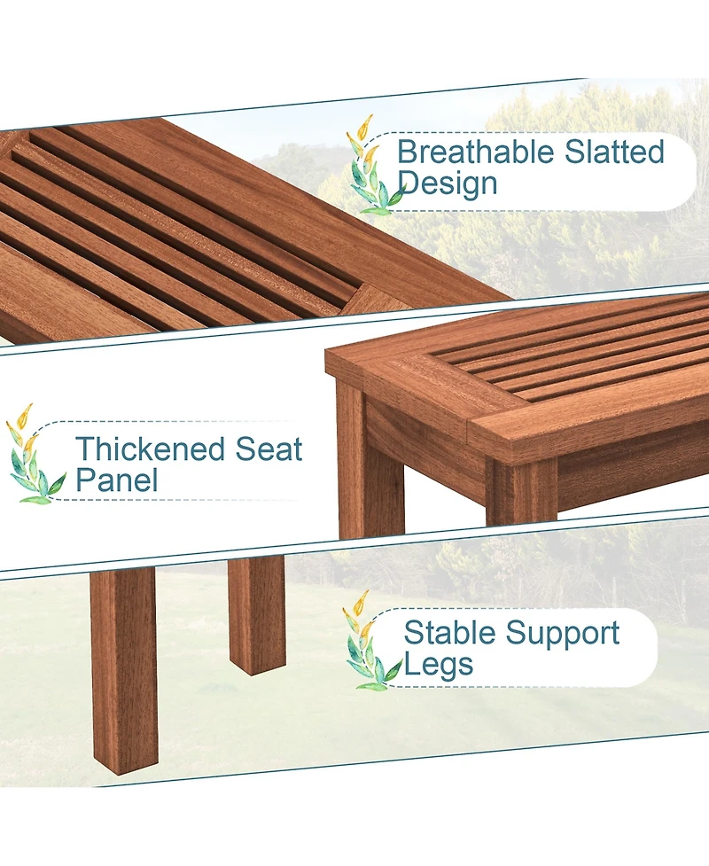 Gymax 2-Person Outdoor Bench Patio Bench w/ Slatted Seat Weather Resistant Solid Wood Frame