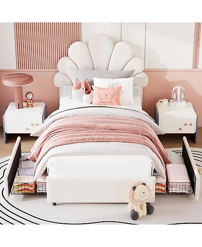 gaomon Twin Size Metal Petal Bed for Bedroom, Modern Design, Soft Fabric Upholstery, No Box Spring Needed