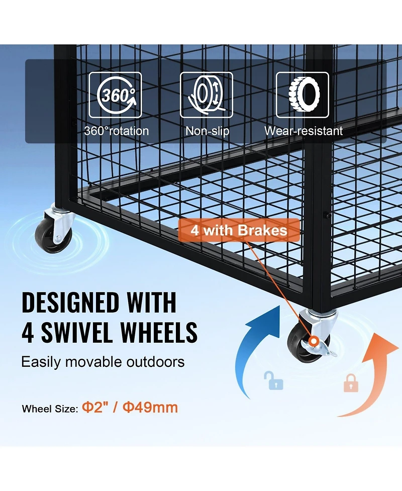 Mecale Rolling Sports Ball Storage Cart with Double Lid, Steel Equipment Organizer for Garage and Gym