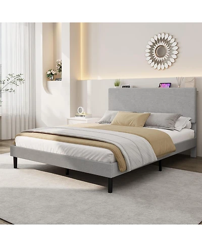 gaomon Full Size Corduroy Mdf Bedhead Storage Bed, Upholstered Frame, Spacious Storage, Comfortable Mattress, No Box Spring Needed