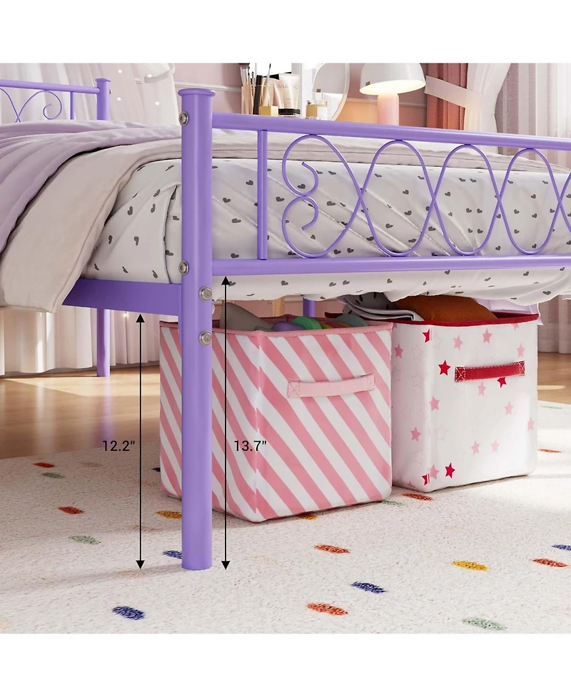gaomon Twin Size Platform Bed,Metal Twin Bed Frame,Headboard and Footboard with Iron Heart Design,No Box Spring Needed, Easy Assembly