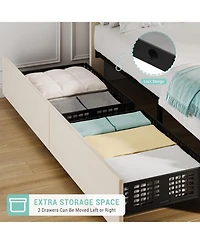gaomon Twin Linen Upholstered Bed Frame with 2 Storage Drawers & Adjustable Headboard, Wood Slats, No Box Spring Needed