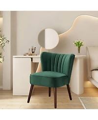 gaomon Modern Velvet Accent Chair Set of 2,Soft Upholstered Living Room Chair with Wooden Legs,Comfy Armless Lounge Chair for Living room