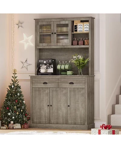 gaomon tall freestanding kitchen pantry cabinet with drawers, adjustable shelves, and microwave stand for kitchen or dining room