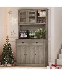 gaomon tall freestanding kitchen pantry cabinet with drawers, adjustable shelves, and microwave stand for kitchen or dining room