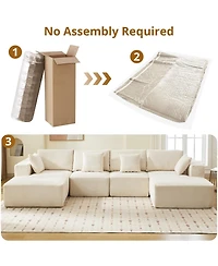 gaomon 137" U-Shaped Modular Sectional Sofa, 4-Piece Corduroy Cloud Couch with Double Chaise, Pillows & No Assembly