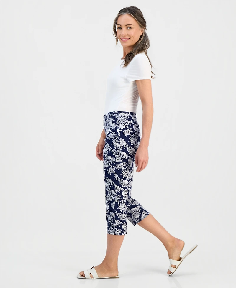 Jm Collection Petite Lush Print Rivet-Waist Capri Pants, Macy's Exclusive