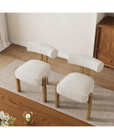 gaomon Upholstered Dining Chairs Set of 2,Modern Boucle Dining Room Chairs with Ergonomic Curved Back,Comfortable Kitchen Chairs with Rubber Wood
