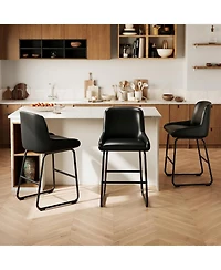 gaomon Bar Stools Set of 3,Pu Leather Counter Height Barstools with Back and Footrest,Upholstered Chairs for Dining Room Kitchen Island