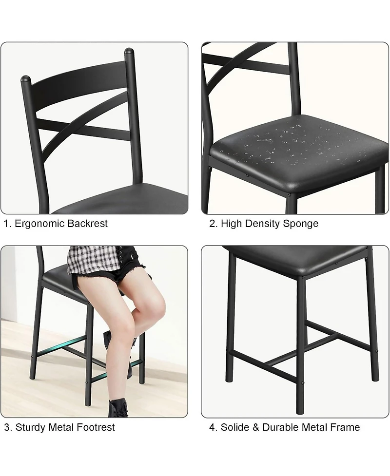 gaomon Bar Stools Set of 4,Upholstered Kitchen Barstools with Footrest and Back,Pu Leather Counter Height Thick Cusion,Bar Charis