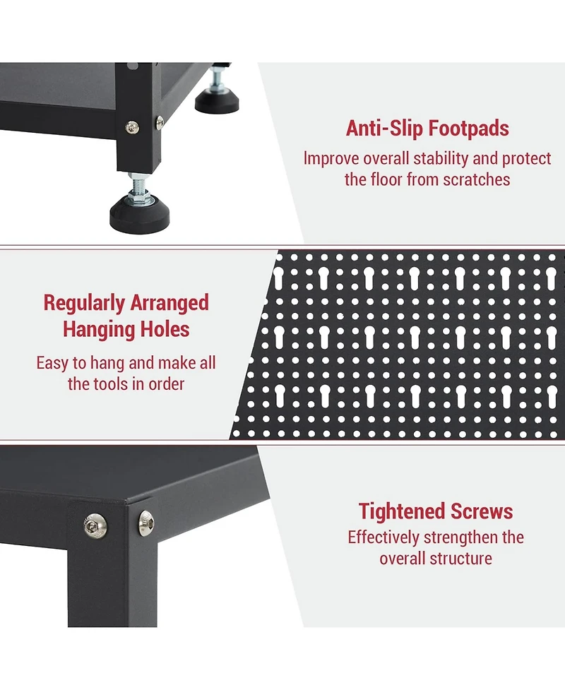 gaomon Heavy Duty Garage Workbench with Pegboard,32" Adjustable Garage Workbench with Tool Organizer,Industrial Metal Work Table with Shelves