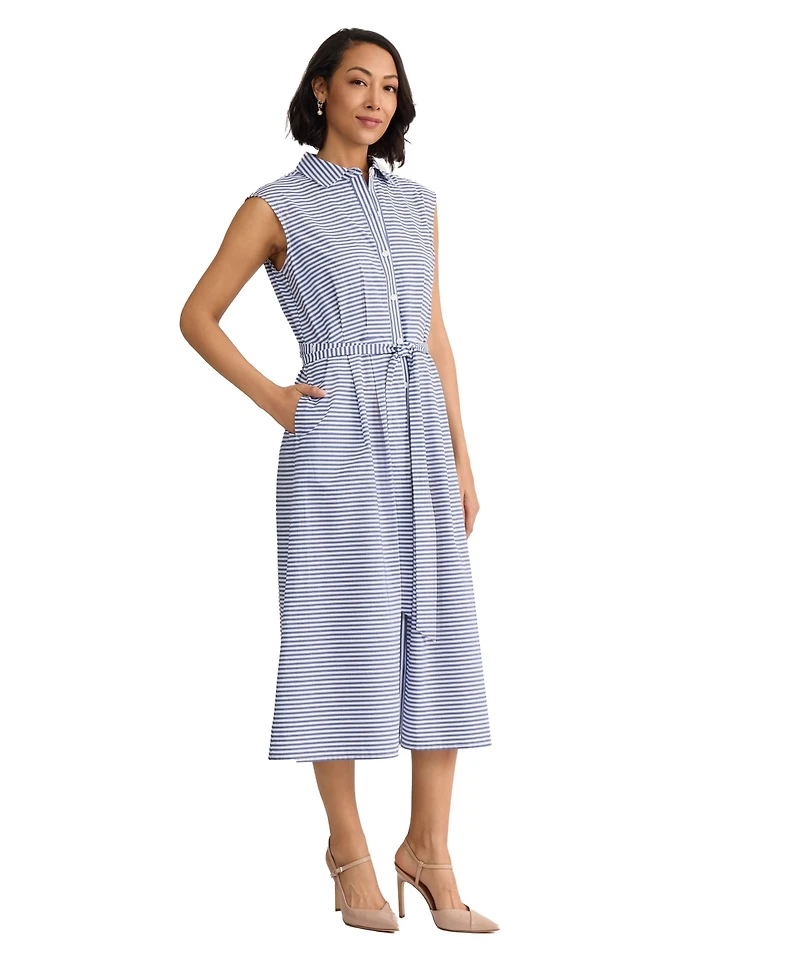 Jones New York Women's Sleeveless Collared Cotton Shirtdress