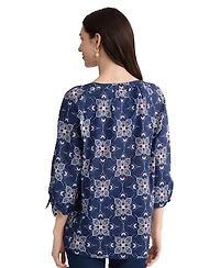 Jones New York Women's Raglan Sleeve V-Neck Printed Cotton Blouse