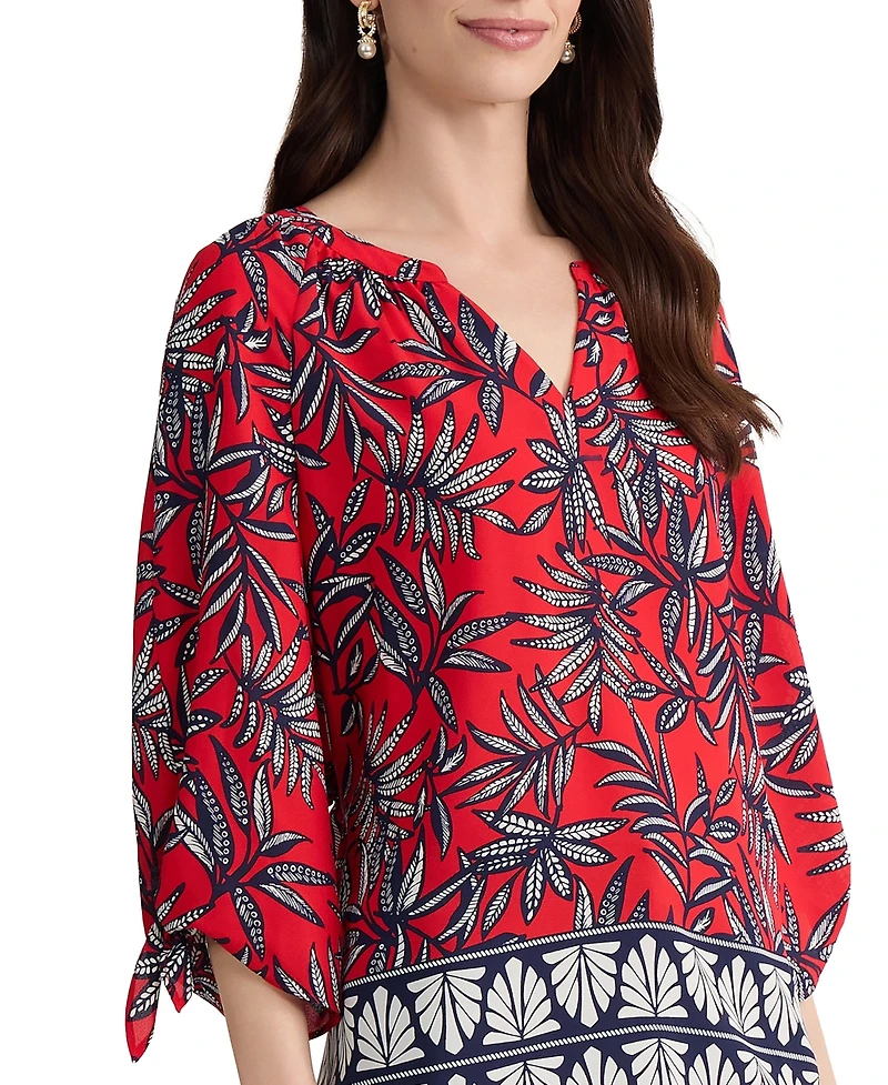 Jones New York Women's 3/4-Length Sleeve V-Neck Polyester Blouse