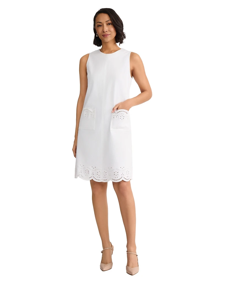 Jones New York Women's Round Neck Embroidered Midi Shirtdress
