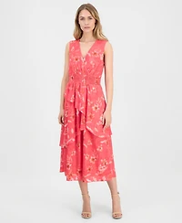 Anne Klein Women's Asymmetric-Tiered Floral Chiffon Midi Dress
