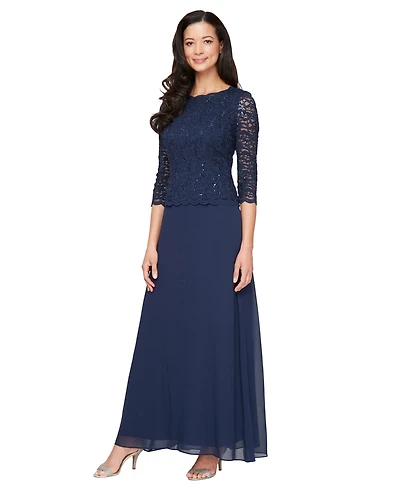 Alex Evenings Women's Sequin Embellished Lace Top Gown