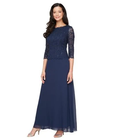 Alex Evenings Womens Sequin Embellished Lace Top Gown