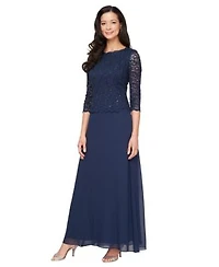 Alex Evenings Womens Sequin Embellished Lace Top Gown