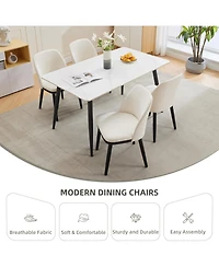 gaomon Modern Dining Chair Set of 6,Linen Upholstered Kitchen Chair,Beige Dining Room Chair with Curved Back,Sold Wood