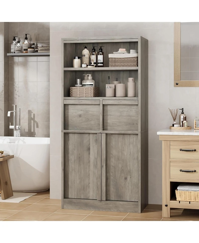 gaomon Tall Bathroom Cabinet, Floor Storage Cabinet with Doors & 2 Drawers, Organizer Freestanding for Bathroom, Living Room