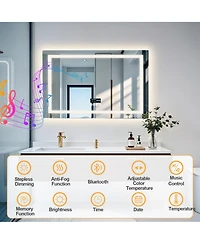 Luvodi Led Bathroom Mirror Wall-Mounted with Bluetooth Speaker, Vanity Mirror Anti Fog with Memory Function