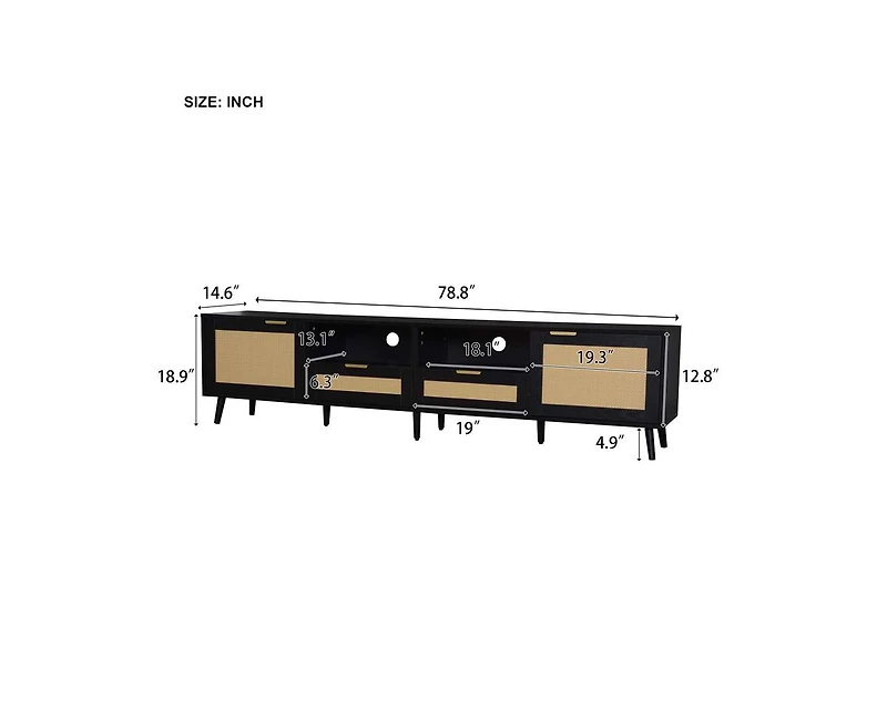 sumyeg 78.8" Cabinet With Storage Rattan Tv Stand & Open Shelf