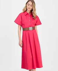 Anne Klein Women's Sateen Belted Shirtdress